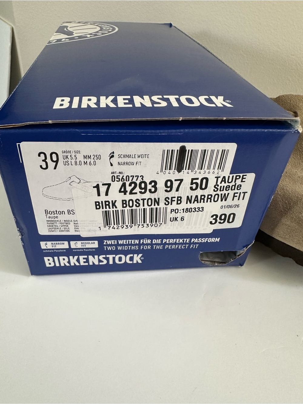 Birkenstock Boston Clogs Soft Footbed Taupe Suede, size 39 Narrow Fit - Picture 8 of 8